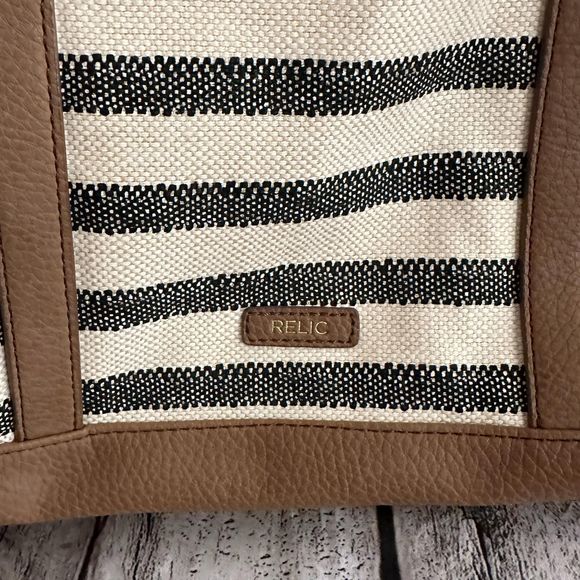 Relic by Fossil Navy and White Fabric Shoulder Bag With Brown Trim, Pre-owned - Picture 3 of 6